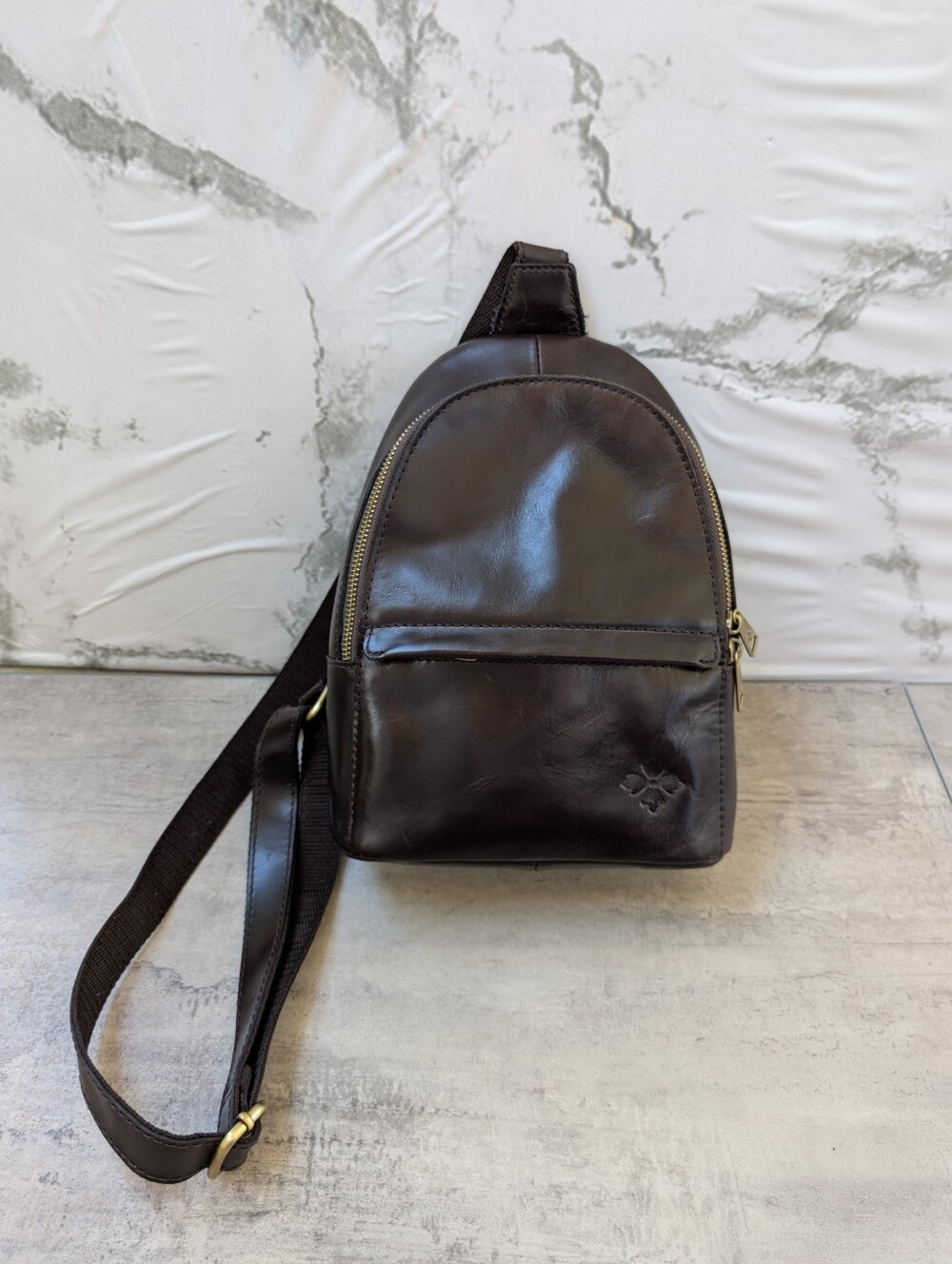Patricia Nash Ennis Leather Sling Backpack Purse Dark Brown